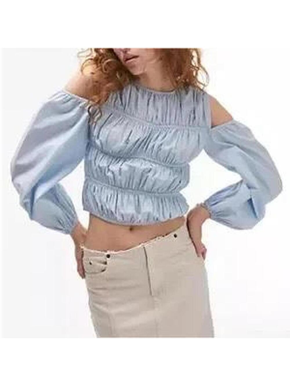Topshop Poplin Light Blue Cold Shoulder Top